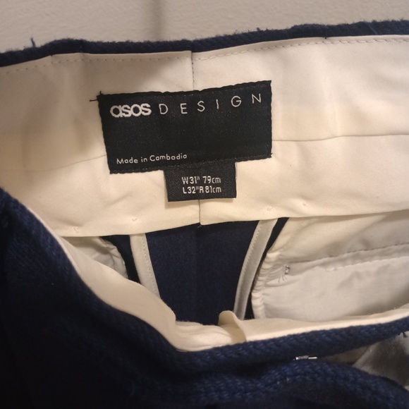 ASOS DESIGN High Waisted Baloon Wool Mix Twill Suit Pant size 31x32 in Navy - Picture 6 of 8